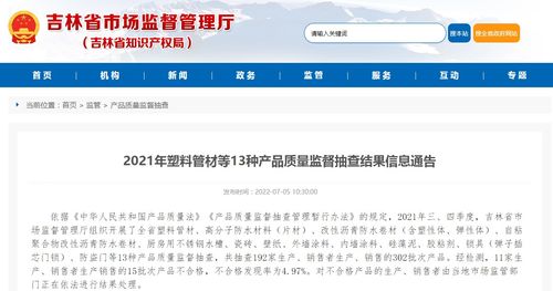 2021年吉林省塑料管材等13種產品質量監督抽查結果信息通告及網絡與信息安全軟件開發保障工作